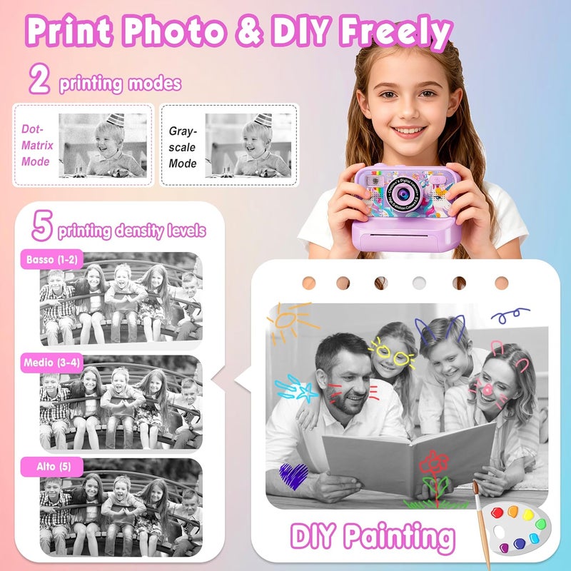KALINCO Kids Camera, Upgrade Kids Camera Instant Print, Front Rear Dual Selfie Digital CAM with 1080P Videos, Portable Travel Toy with Games and Music, Christmas Birthday Gift for Boys, Girls and Teens - Image 5